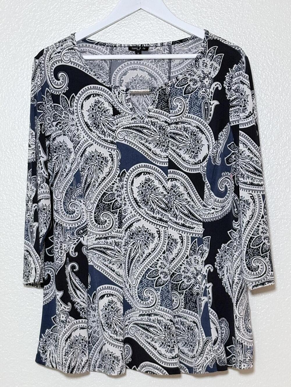 Sami & Jo Plus Paisley Tunic Top Navy White Size 1X